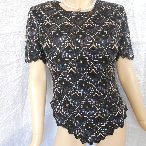 Nwt LAURENCE KAZAR Fully Beaded Evening Blouse M - Picture 3 of 5